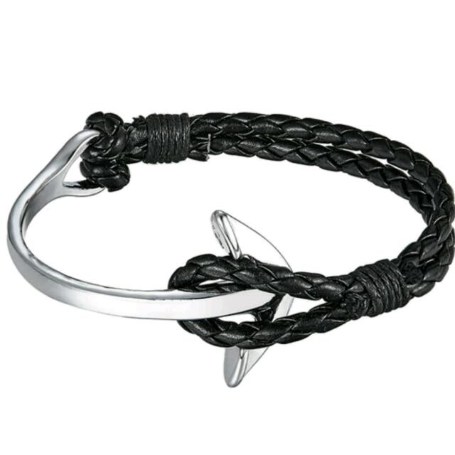 Brand New Jewelry Blue Braid Leather Bracelet Men Black Half Bend Jewelry Blue Braid Leather Bracelet Men