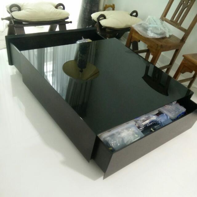 Dark Brown Reflective Coffee Table With Full Length Concealed Drawers Furniture Tables Chairs On Carou - Dark Grey Coffee Table With Drawers Dark Brown Reflective Coffee Table With Full Length Concealed Drawers Furniture Tables Chairs On Carou - Dark Grey Coffee Table With Drawers