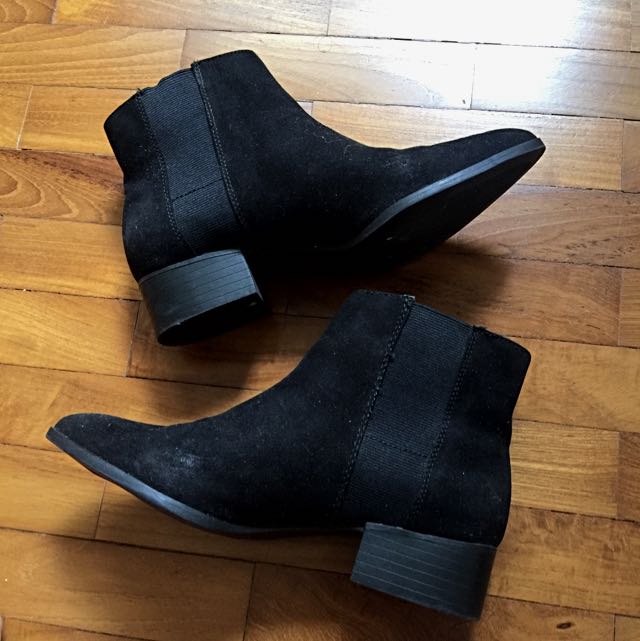 H\u0026M Black Suede Ankle Boots, Women's 