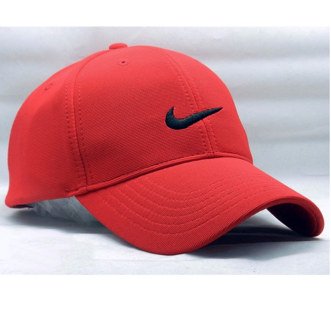 White nike hat with top red swoosh
