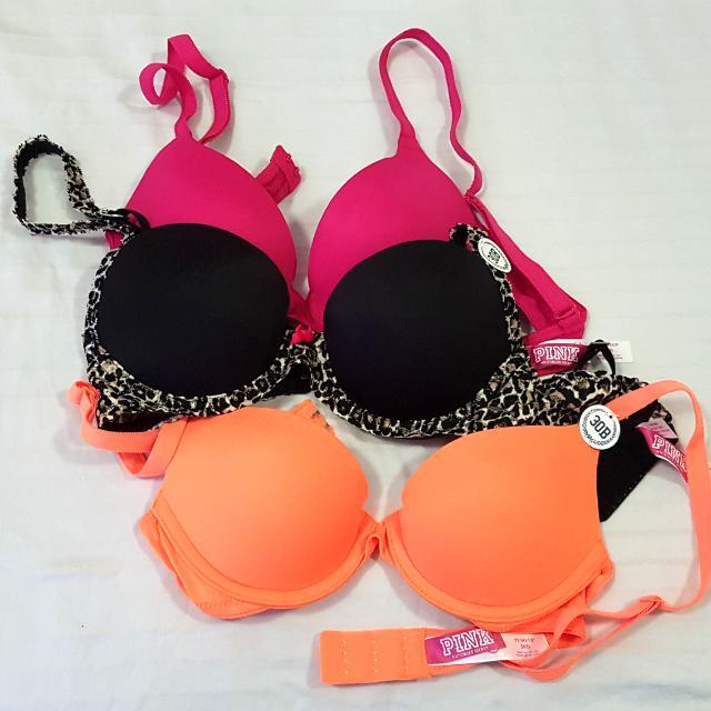 32A@30B victoria's secret pink full printed push up bra, Women's Fashion,  New Undergarments & Loungewear on Carousell