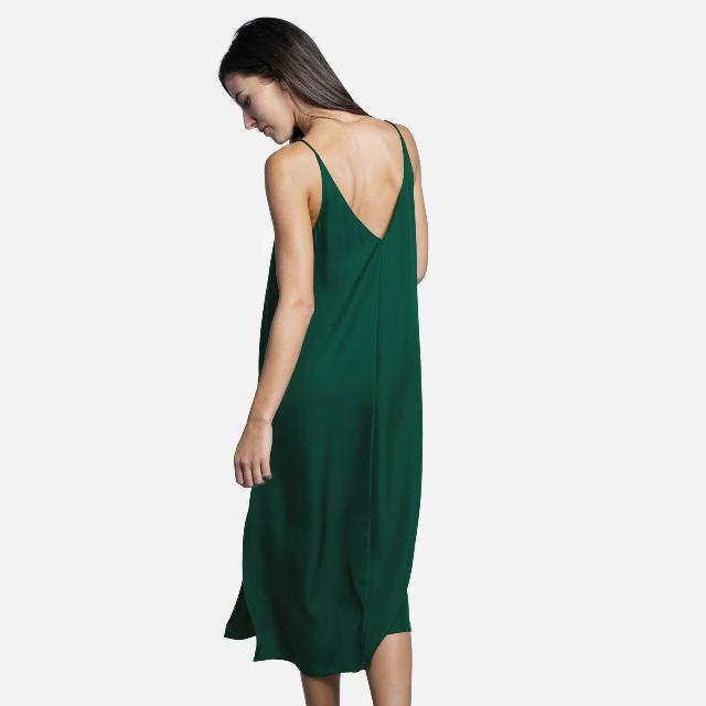 green silk slip dress