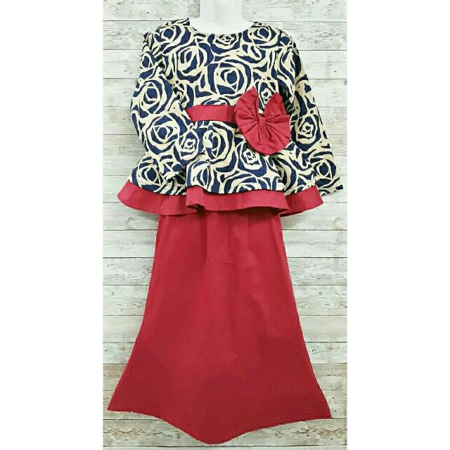 Baju Kurung Peplum English Cotton (Merah), Bayi & Kanak 