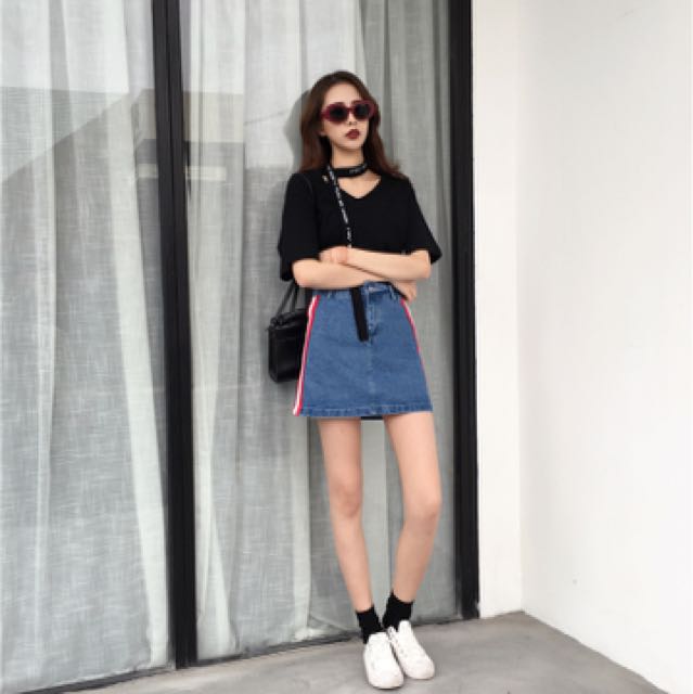 BNWT Sport Stripe Denim Skirt Women s Fashion Bottoms Other Bottoms on Carousell