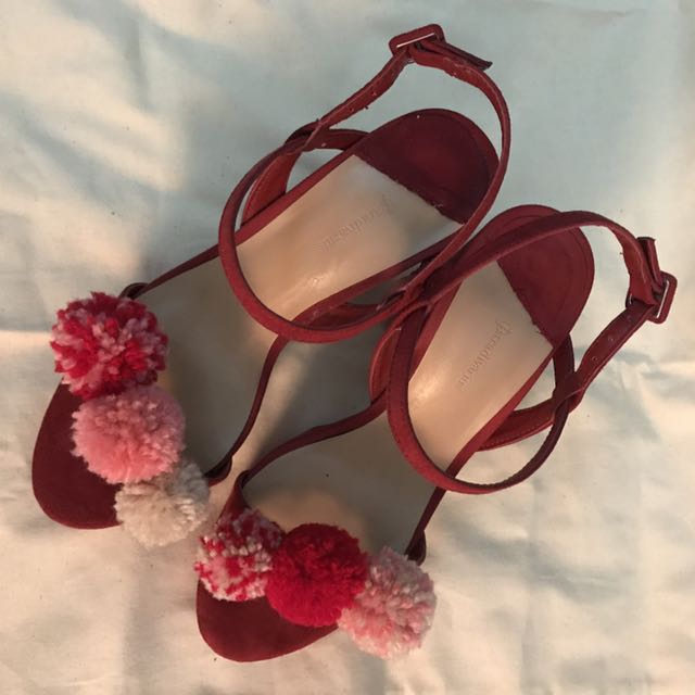 Stradivarius Pom Pom Red Platform Heels 