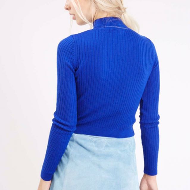 Topshop Blue Ribbed Turtleneck Top