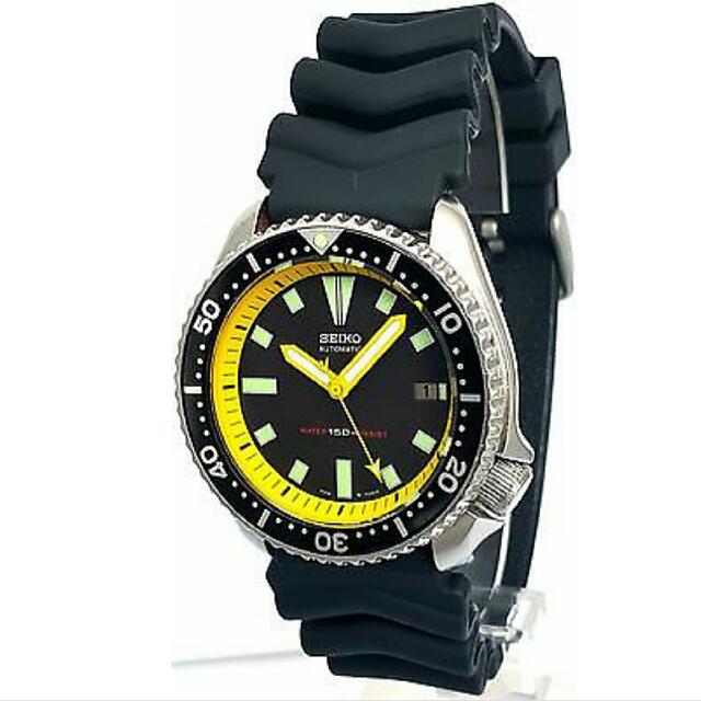 Vintage mens SEIKO diver 7002 700A *mod w/all Yellow hand set