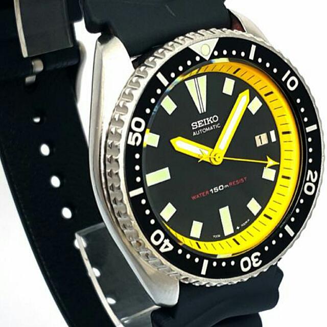 Vintage mens SEIKO diver 7002 700A *mod w/all Yellow hand set