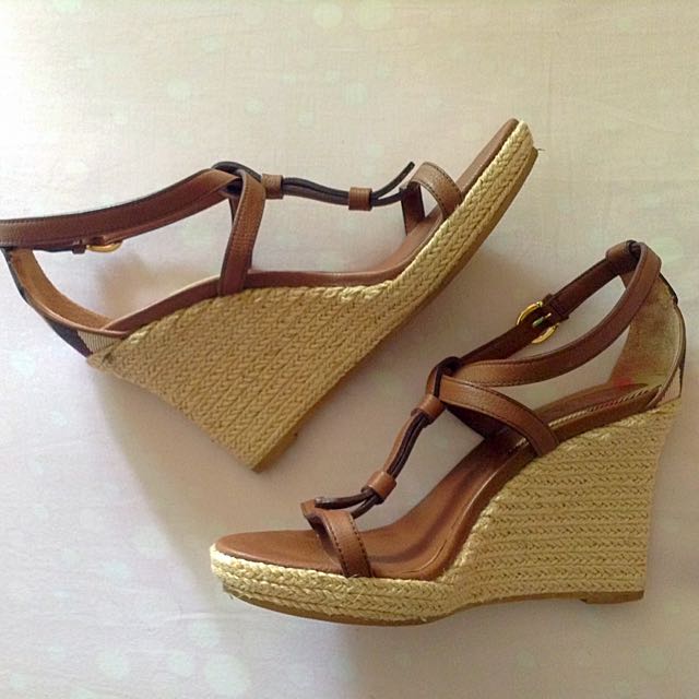 MAJOR DISCOUNT Burberry Horseferry Check Derby Leather Wedland Wedges Espadrille Heels Sandals Shoes Branded