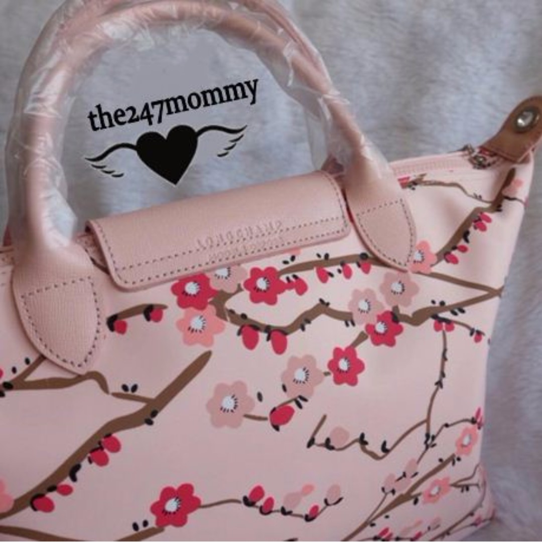 LONGCHAMP ROSEAU Tote Sakura Light Pink Cherry Blossoms embroidered Limited  New