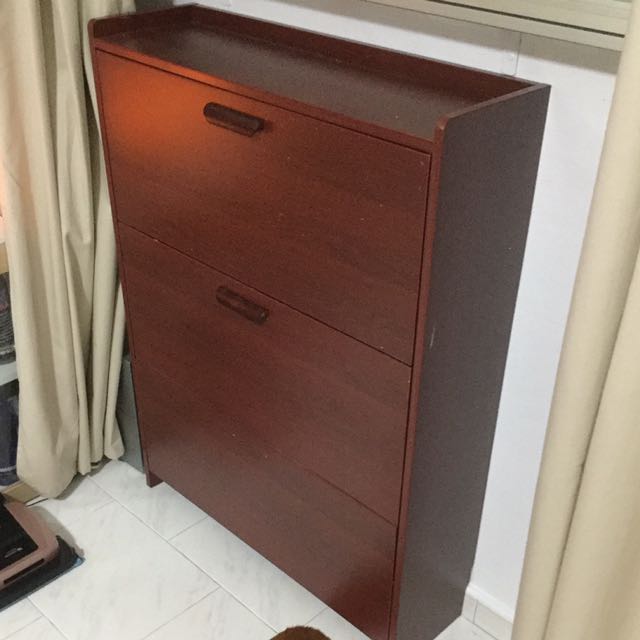 Brand New Assembled Rosewood Colour Slim Shoe Cabinet Furniture Shelves Drawers On Carousell