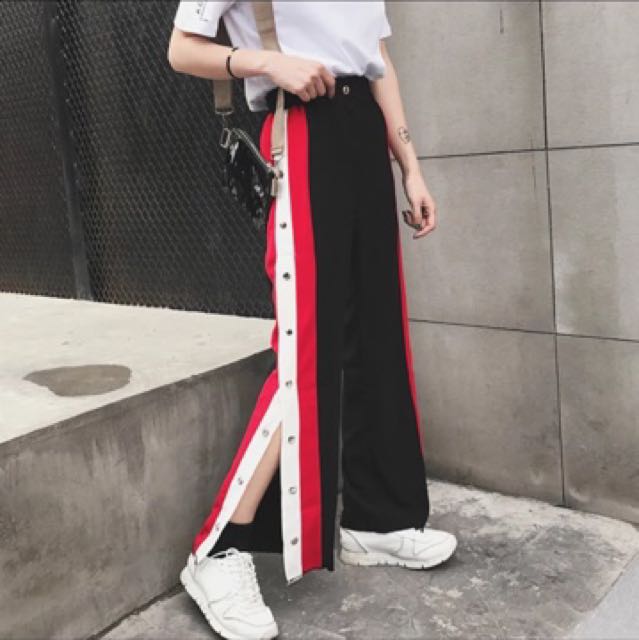 track pants with buttons on side