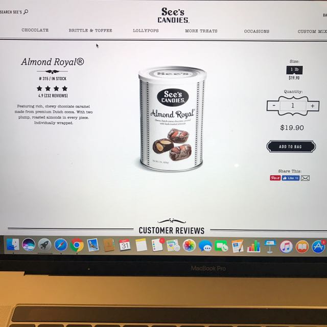 USA See's Candies Almond Royal, Food & Drinks, Packaged & Instant