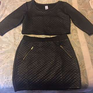 Two Piece Black Quilted Top & Skirt