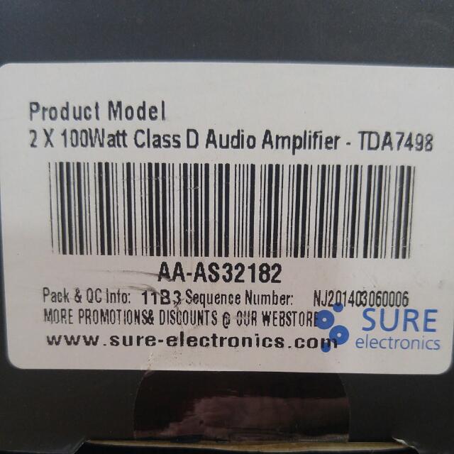 Sure 2x100 Watt Class D Bluetooth Amplifier TDA 7498, Audio, Other Audio Equipment on Carousell