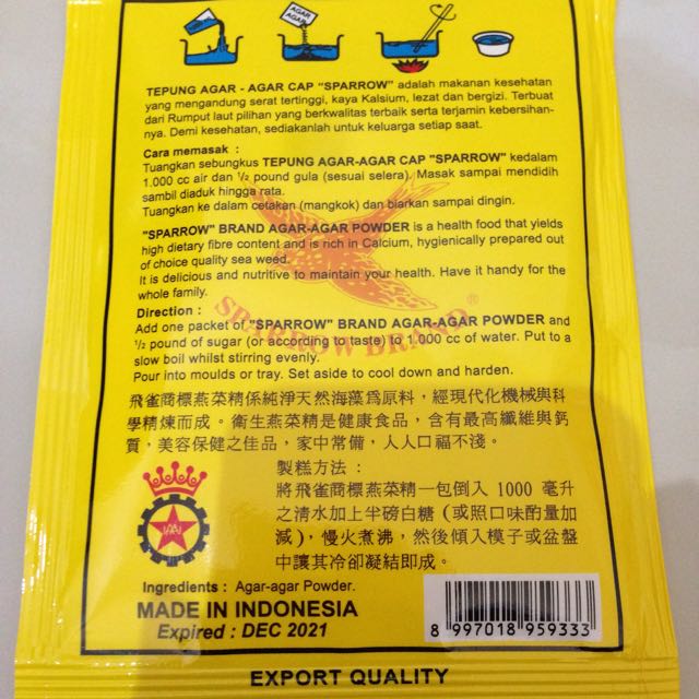 Agar Agar Sparrow Powder Food Drinks Packaged Snacks On Carousell