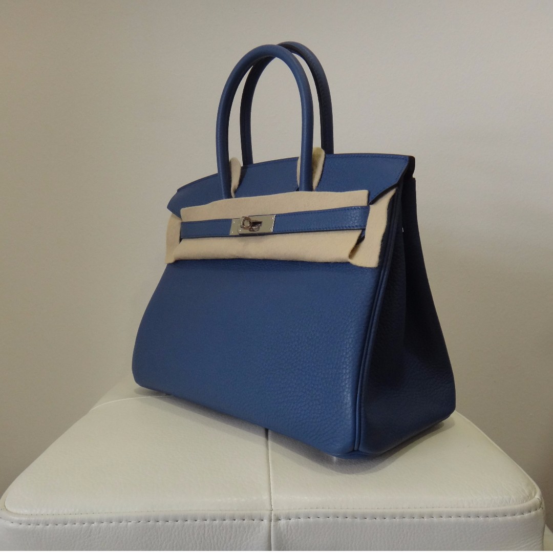 Hermes Birkin 30cm Bleu Agate Clemence Gold Hardware