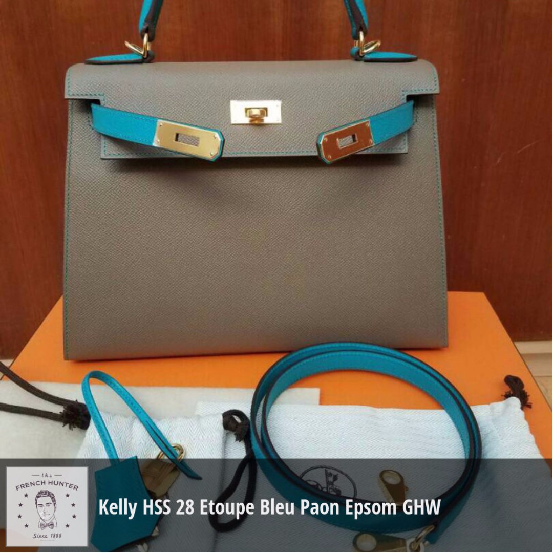 Hermès Hermès Kelly 28 Epsom Leather Handbag-Bleu Indigo Gold Hardware (Top  Handle)
