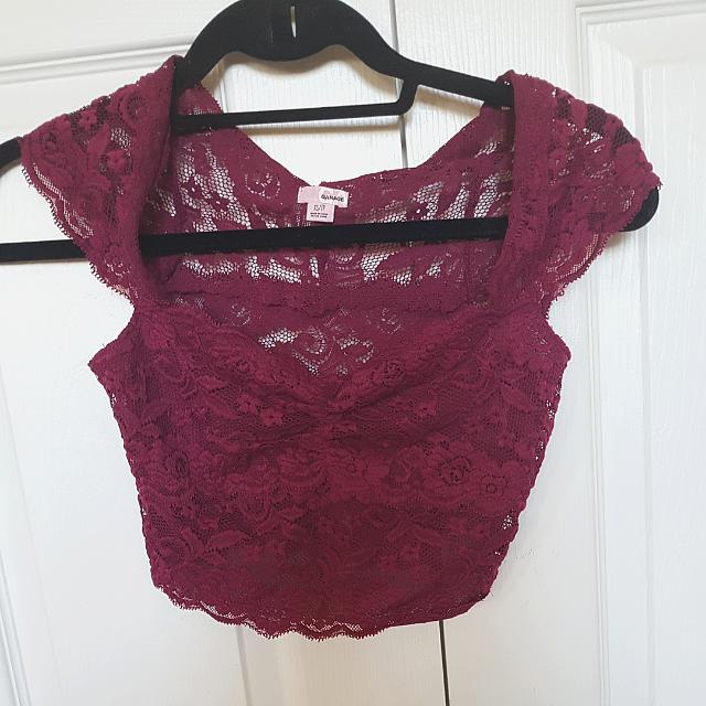 Lace Maroon Garage Crop Top, Women's Fashion, Clothes on Carousell