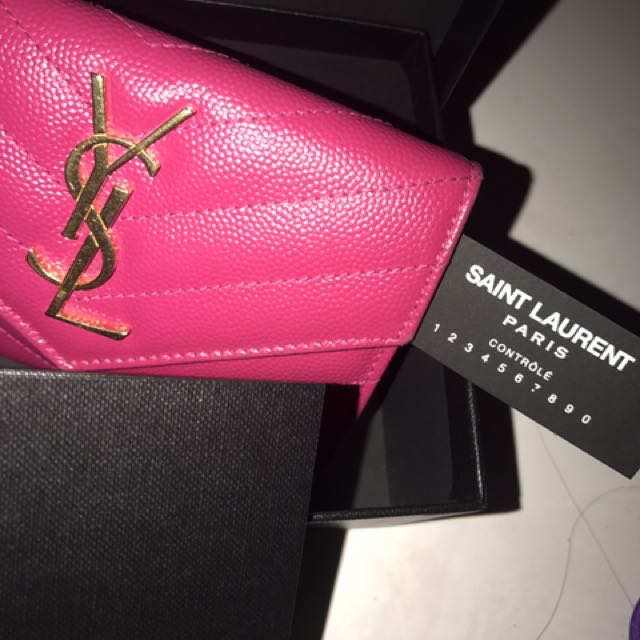 Unboxing YSL Saint Laurent Bi-fold Wallet in Fuchsia Grain de Poudre