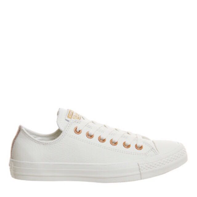 white leather converse with rose gold