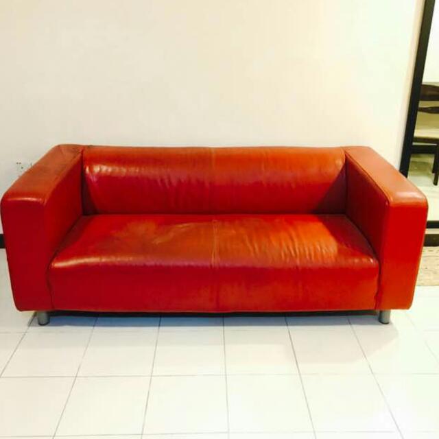 Ikea Klippan Red Faux Leather Sofa Home Furniture Furniture