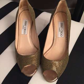 Authentic Jimmy Choo Gold Kitten Heels