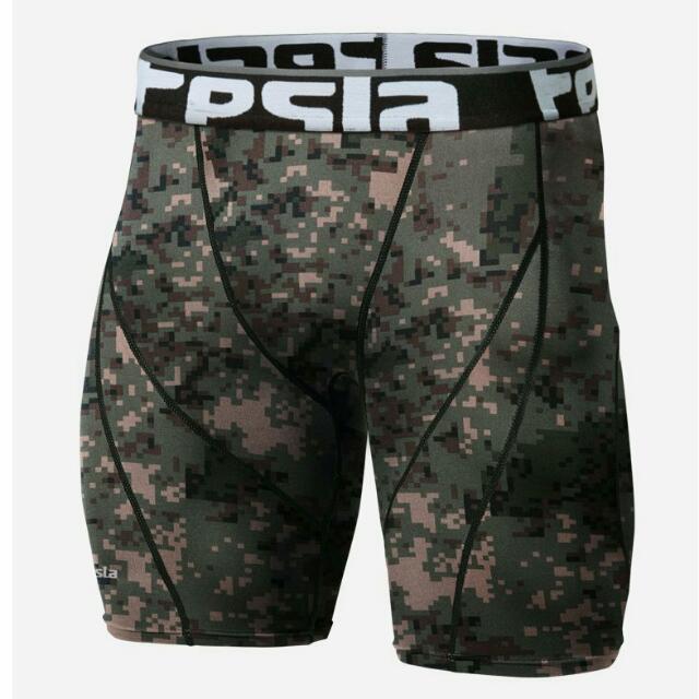 Tesla Pixel Camo Compression Shorts Men s Fashion Activewear on