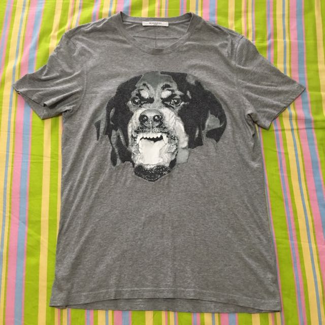 gvc givenchy 纪梵希 灰色植绒狗头短袖t, 名牌精品, 精品衣服 在