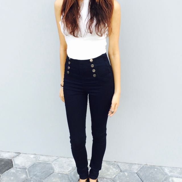 button down high waisted jeans
