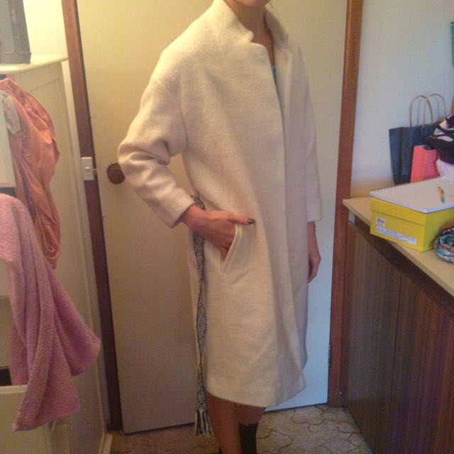 H M Cream Winter Coat Women S Fashion Clothes On Carousell
