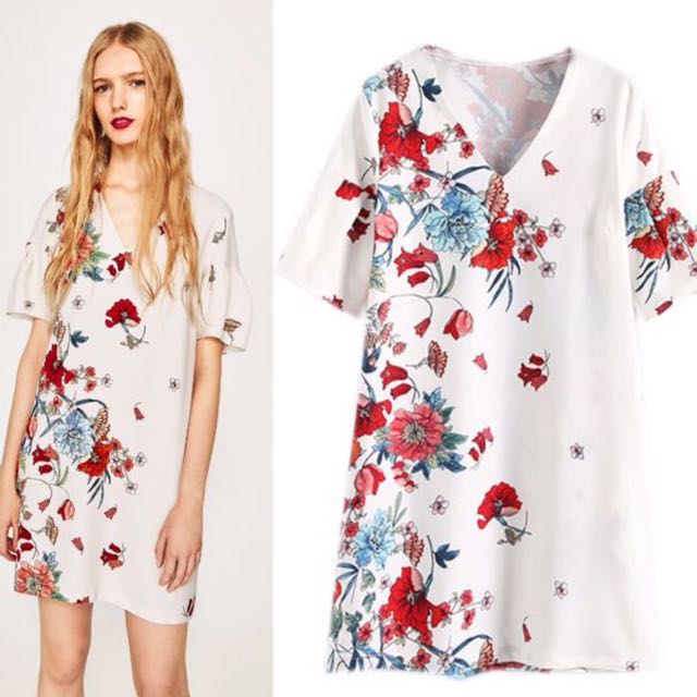 red and white floral dress