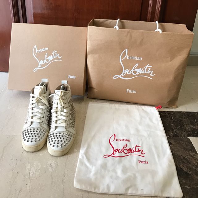Louboutin white studded sneakers cheap