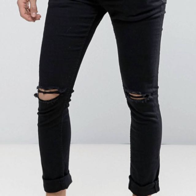 new look mens black ripped jeans
