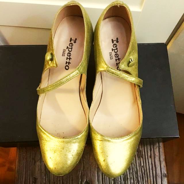 gold mary janes