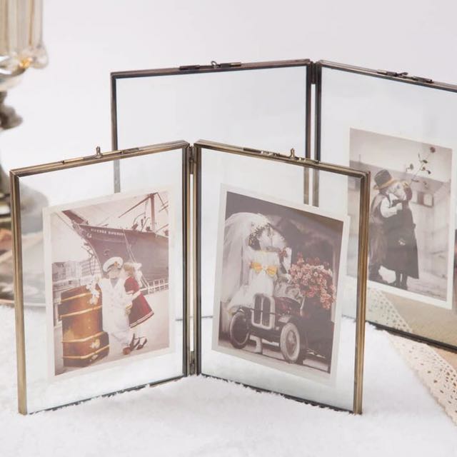 Double Sided Hinged Glass Frame Copper Furniture Home Decor