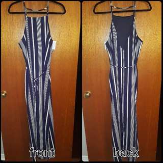 Blue And White Striped Maxi Dress (W Slits)