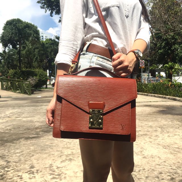 Authentic Louis Vuitton Kenyan Brown Epi Leather Monceau Kelly Bag With  Strap!