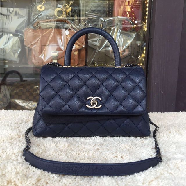 Chanel Coco Handle Navy Blue, Luxury, Bags & Wallets on Carousell