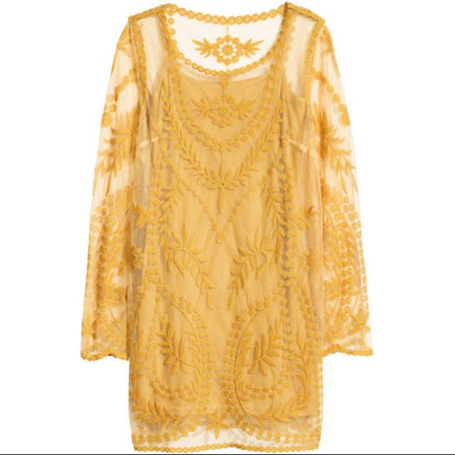 h&m embroidered mesh dress