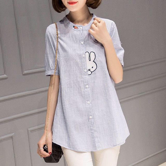 Miffy Rabbit Stripe Shirt With Carrot On Collar Women S Fashion