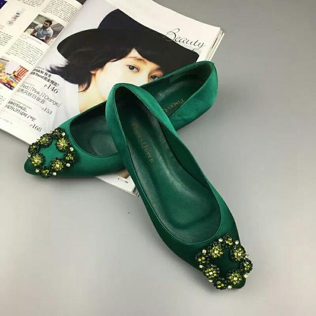 emerald green flat shoes