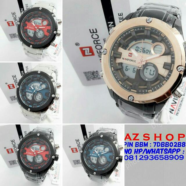 Jam Tangan Pria Naviforce NF 9088 Dualtime Rantai Original Murah