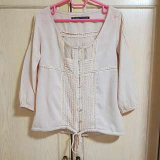 Zara 3/4 Pale Pink Sleeve Top Size L