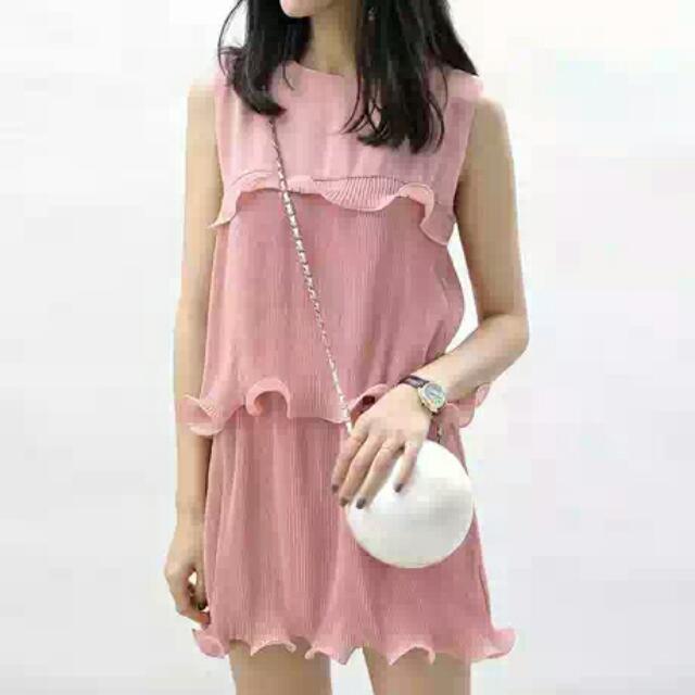 pink pleated dress zara