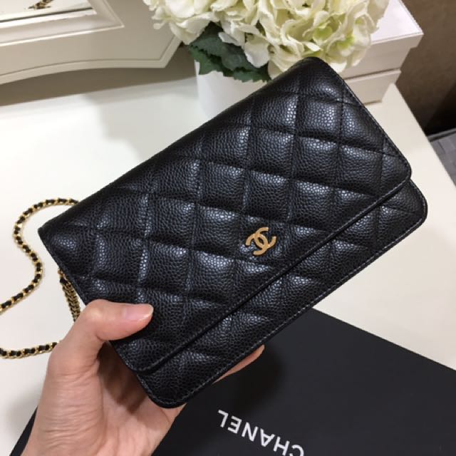 SOLD) Like Brand New Chanel Classic Wallet On Chain WOC Caviar in Black  with Gold Hardware, Luxury, Bags & Wallets on Carousell