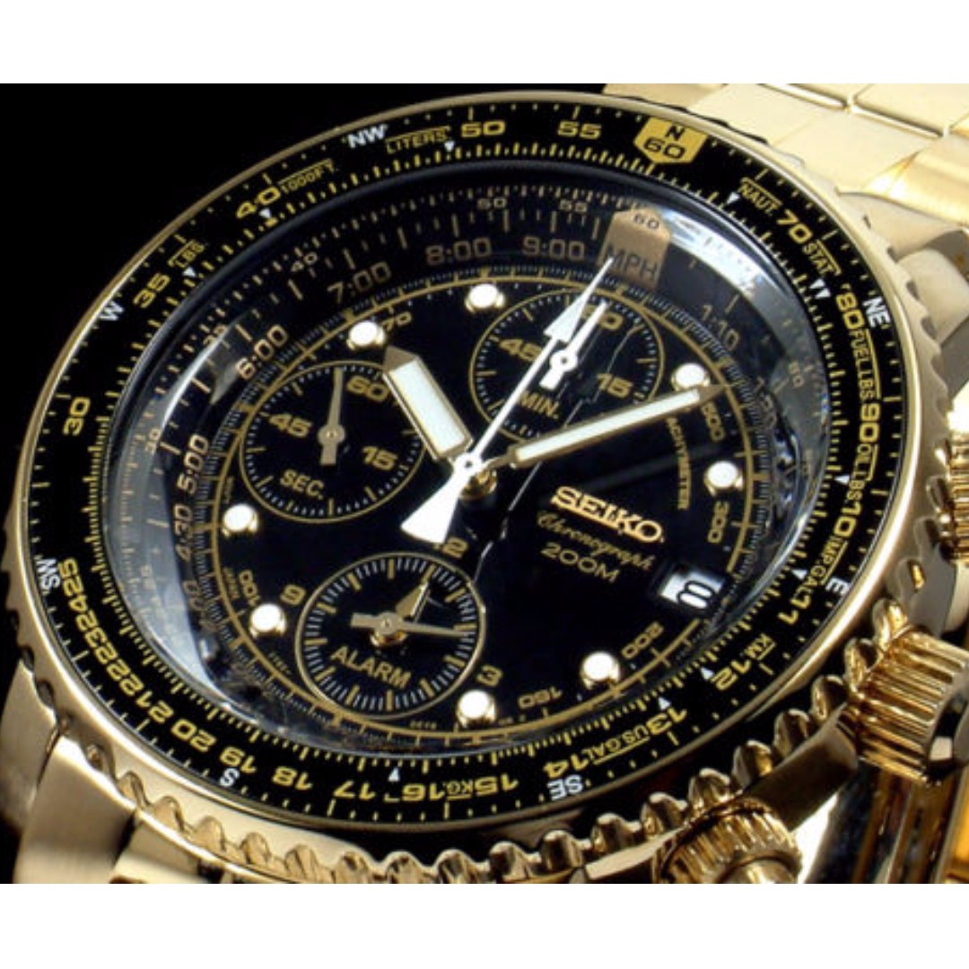 SNA414P1 - NEW MEN'S ALL GOLD SEIKO FLIGHTMASTER 200M ALARM CHRONOGRAPH  WATCH, Men's Fashion, Watches & Accessories, Watches on Carousell