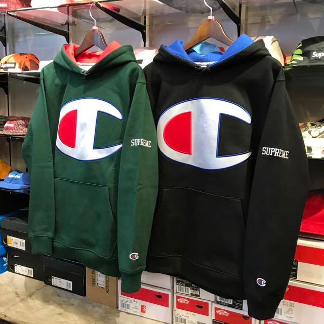 Supreme champion satin logo hoodie on sale