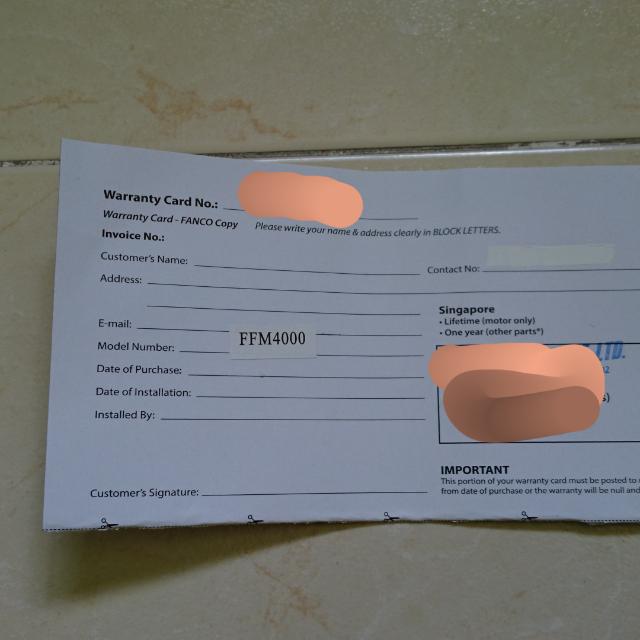 Fanco Ceiling Fan Warranty Card FFM4000, Tickets & Vouchers, Vouchers