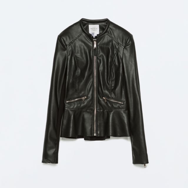 Zara Trafaluc Peplum Leather Biker Jacket Women S Fashion Clothes Photo